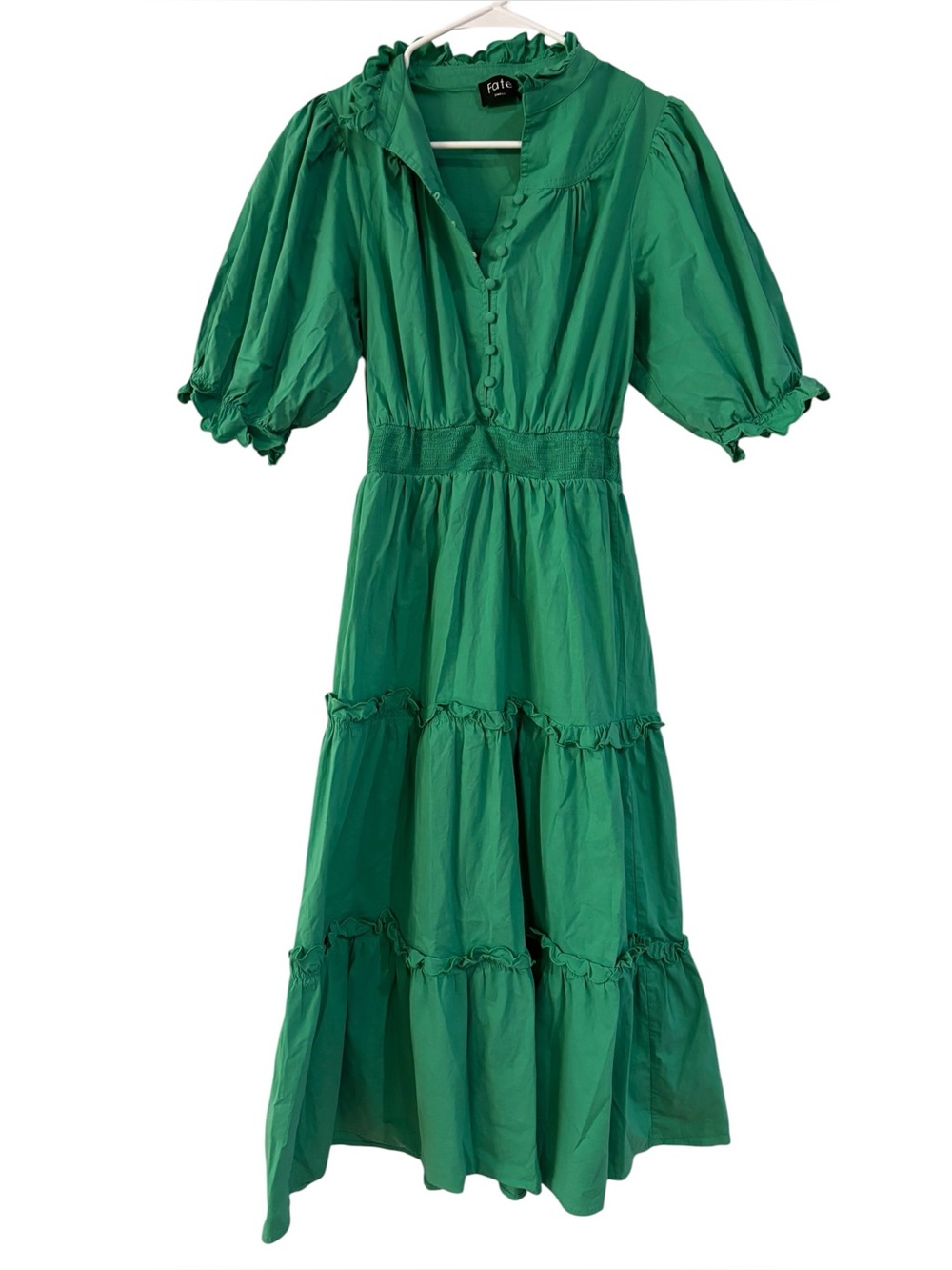 Fate Women's Emerald Green Ruffled Tiered Lightweight Midi Dress Size Small